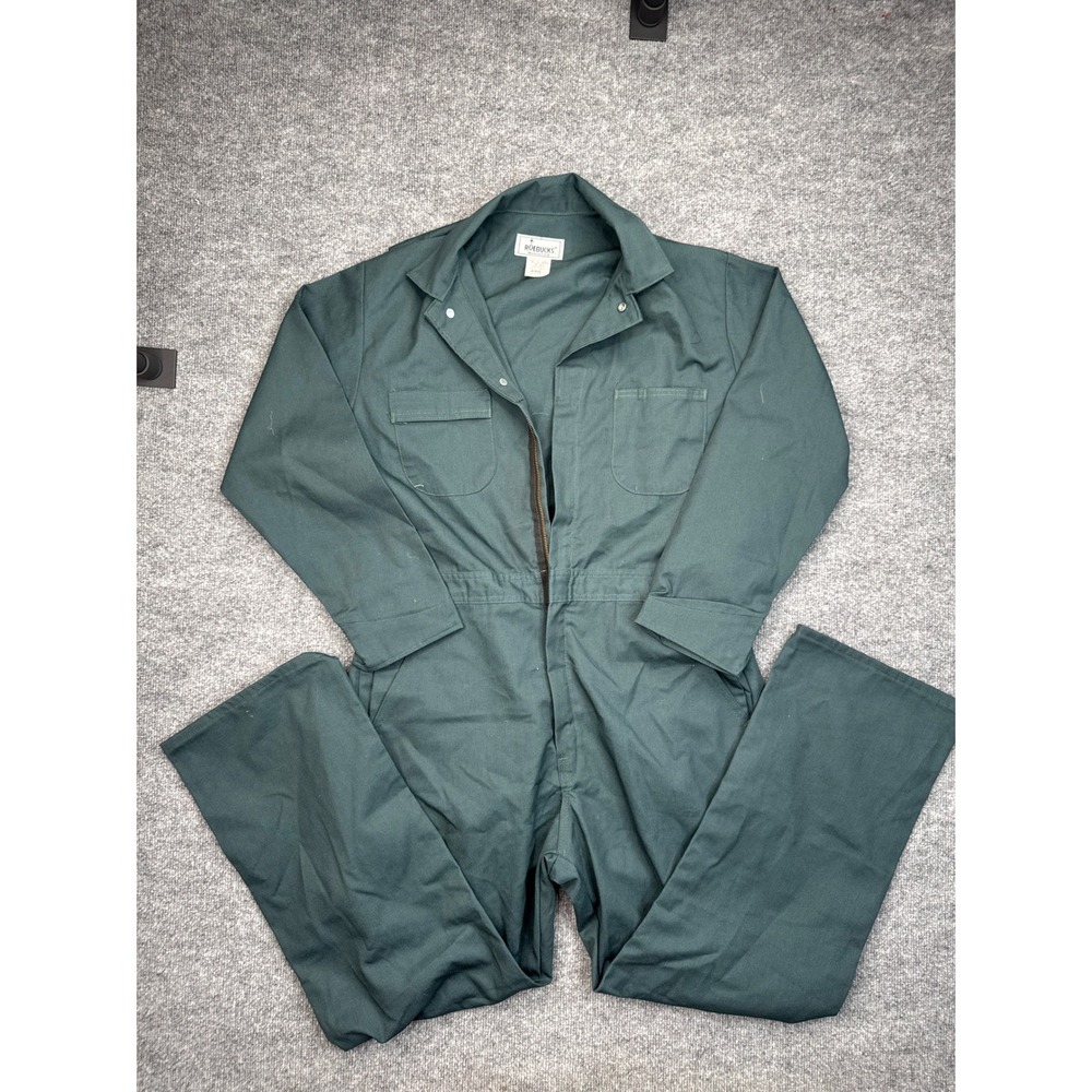Vintage Roebucks Mens 44R Green Workwear Coverall Jumpsuit Made in USA 12510
